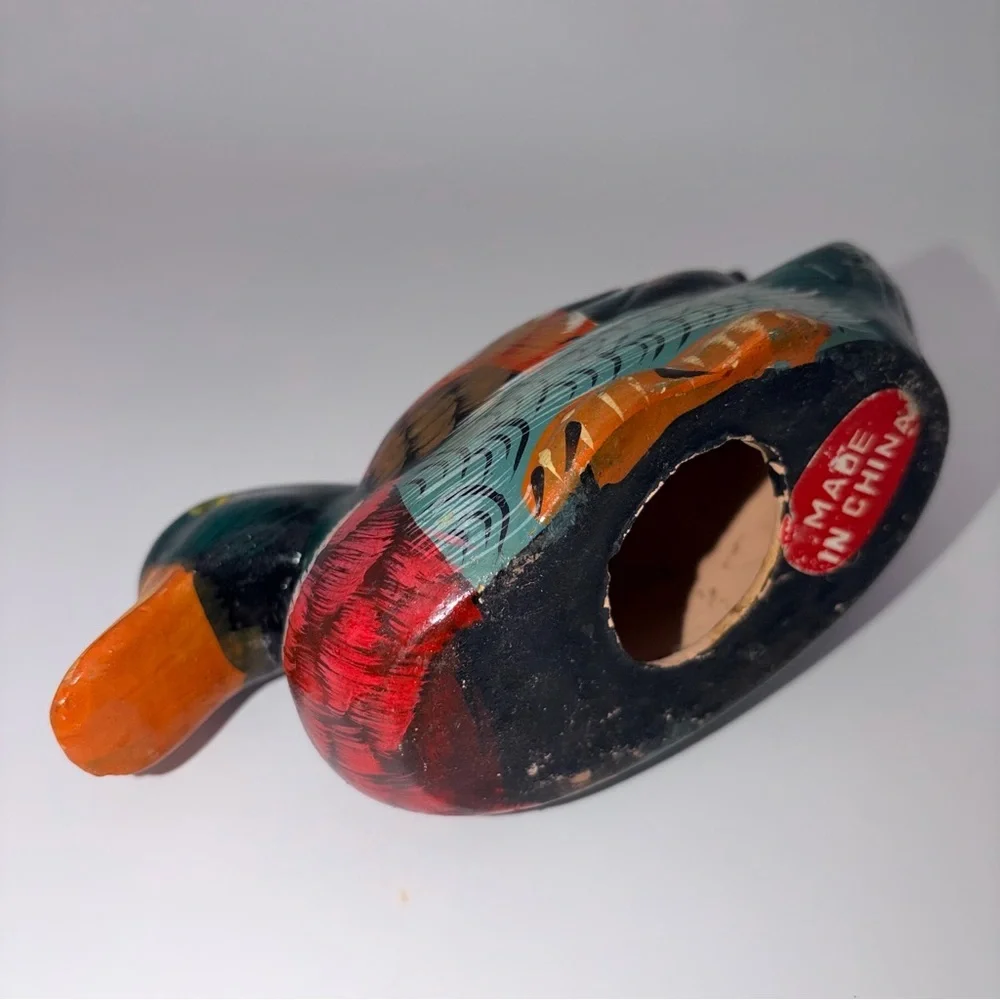 Vintage Hand Carved Wooden Duck Figurine Folk Art Painted Decor | Collectable - Picture 8 of 10